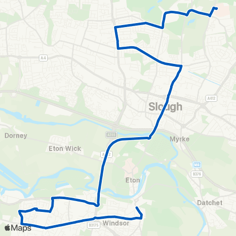 Thames Valley Buses Wexham Park Hospital - Windsor Castle map