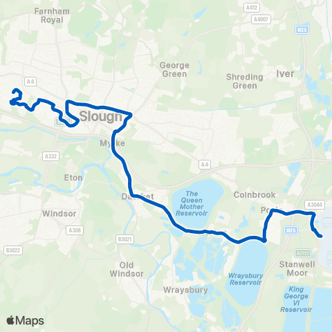 Thames Valley Buses Cippenham Green - Heathrow Terminal 5 map