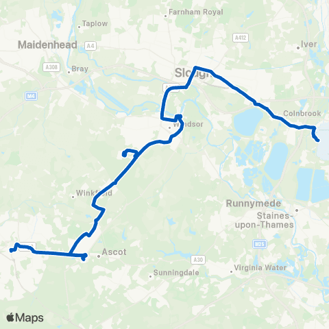 Thames Valley Buses Heathrow Terminal 5 - Bracknell Bus Sta map