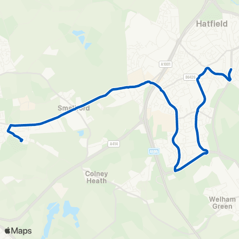 Sullivan Buses Hatfield Railway Sta - Nicholas Breakspear Sch Grounds map