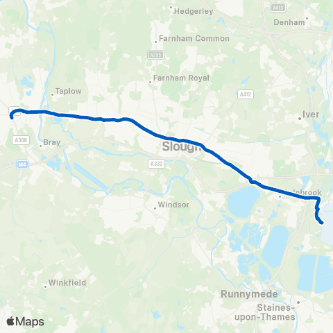 Thames Valley Buses Frascati Way - Heathrow Terminal 5 map