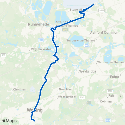 White Bus Services Hatton Cross Sta - Woking Railway Sta map