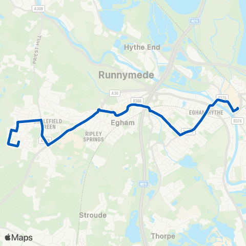White Bus Services Elmsleigh Bus Sta - Royal Holloway Coll map