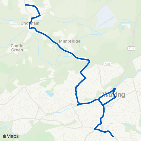 White Bus Services Woking Railway Sta - Bowling Green Rd map