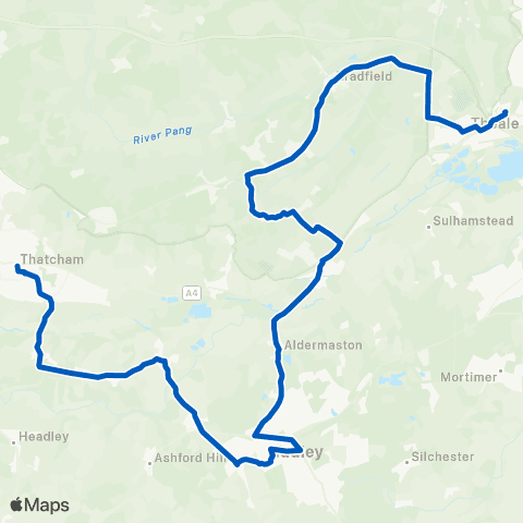 West Berkshire Council Transport Services Thatcham Broadway - Calcot Sainsbury's map