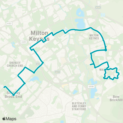 Arriva Beds and Bucks Oxley Pk Roundabout W - Walton HS map
