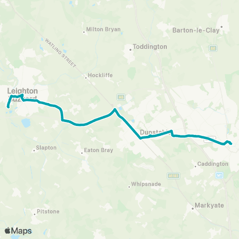 Arriva Beds and Bucks Luton Sta Interchange - The Cedars Upper Sch map