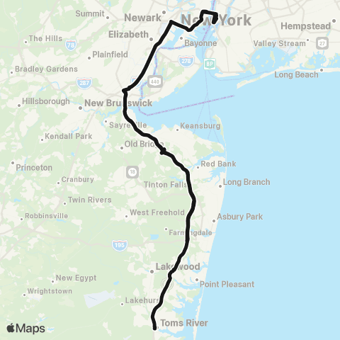 Academy Bus Parkway Express - Wall Street map