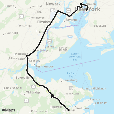 Academy Bus Parkway Exp - Wall St Via Jersey City map