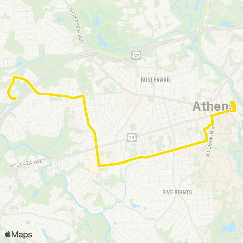 Athens Clarke County Transit Beechwood / Baxter map