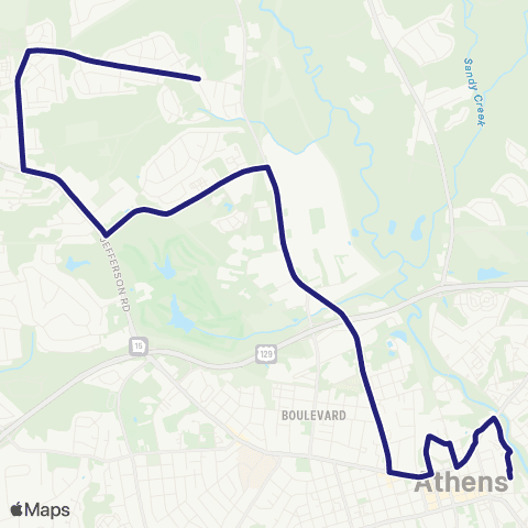 Athens Clarke County Transit Barber / Vincent map