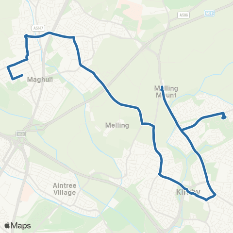 Al's Coaches Maghull High School - Bank Lane map