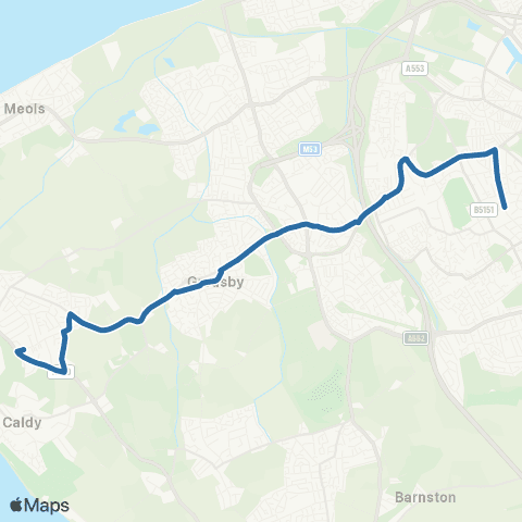 Al's Coaches Caldy Grammar School - Kingsmead Road map
