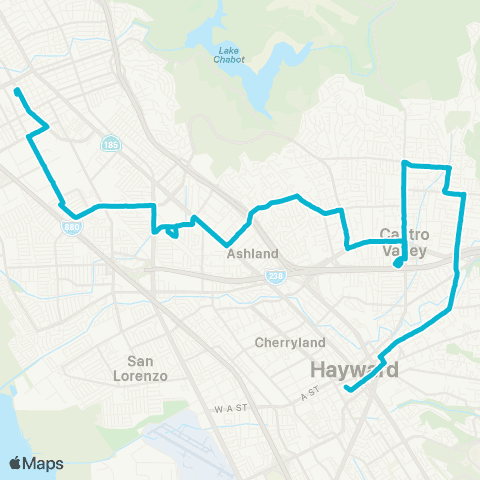 AC Transit Alvarado - Castro Valley - B Street map
