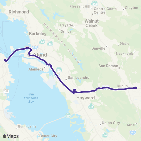 AC Transit Dubl / Plsntn Transbay Early Bird map