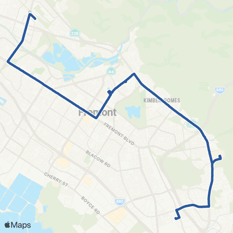 AC Transit Fremont Boulevard-Walnut Avenue-Mission map