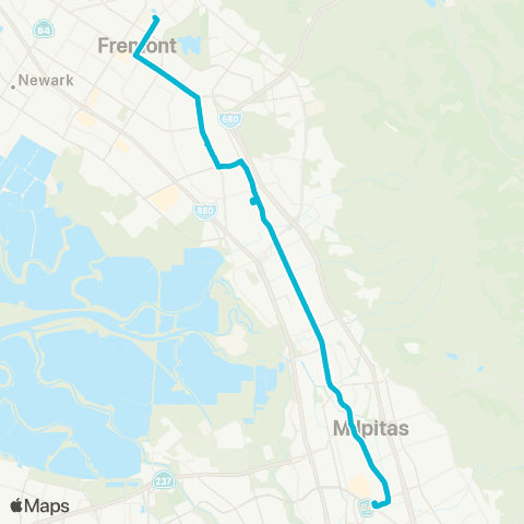 AC Transit Fremont Boulevard-Warm Springs-Milpa. map