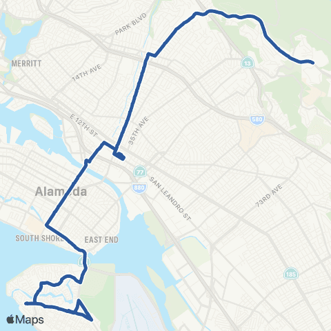 AC Transit Skyline Boulevard-Fruitvale-Bay Farm map