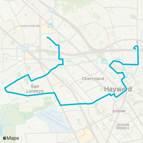 AC Transit Ashland - San Lorenzo - A Street map