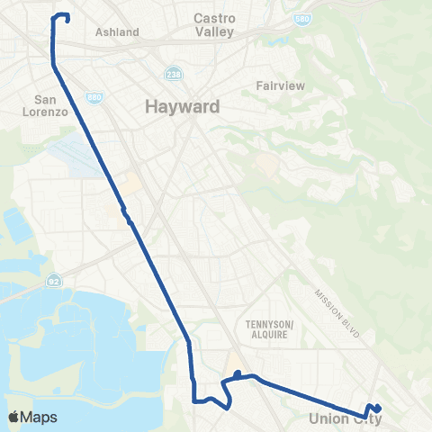 AC Transit Hesperian - Alvarado - Decoto map