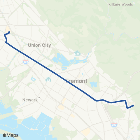 AC Transit Fremont Boulevard - Mission San Jose map