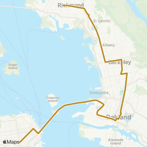AC Transit Richmond - Oak Transbay All Nighter map