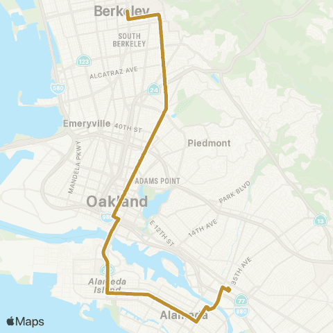 AC Transit Santa Clara-Broadway All Nighter map