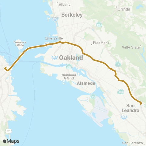 AC Transit Macarthur - Eastmont Transbay map