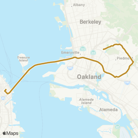 AC Transit Montclair - Park Boulevard Transbay map