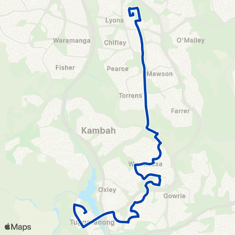 ACTION Tuggeranong to Woden via Monash & Wanniassa map