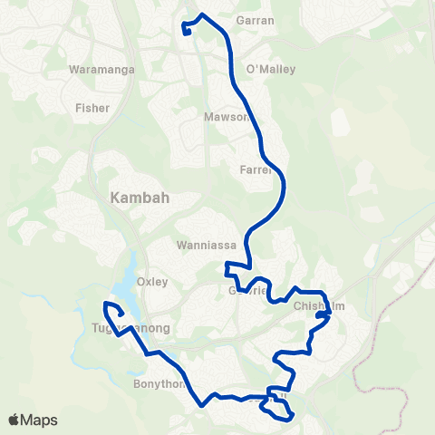 ACTION Tuggeranong to Woden via Calwell & Erindale map
