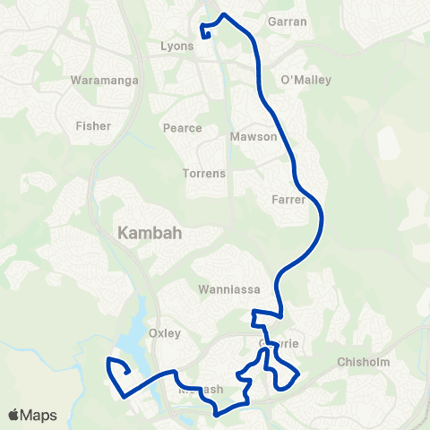 ACTION Erindale to Tuggeranong via Gowrie map
