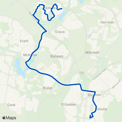 ACT School routes Merici College Wise St SSO map