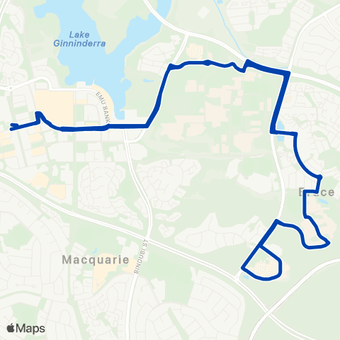 ACTION Belconnen to N Canberra Hosp via UC Hosp & CIT map