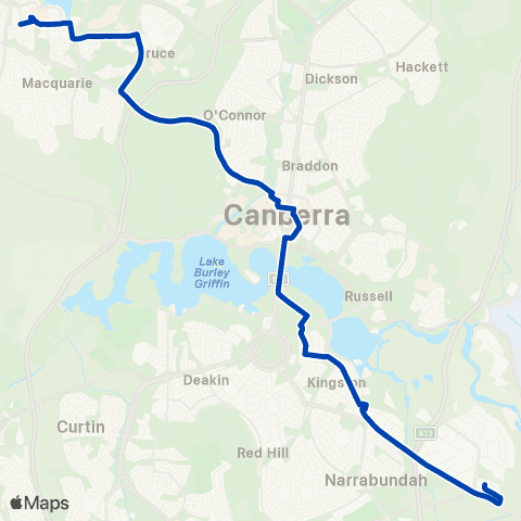 ACTION Fyshwick to Belconnen via Railway Sta map