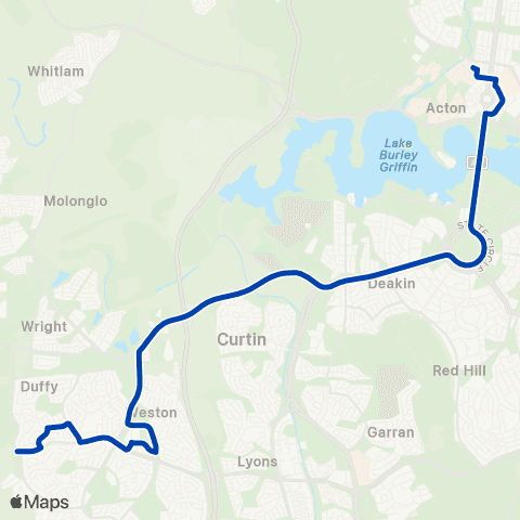 ACTION City ANU to Weston Creek via Cooleman Court map