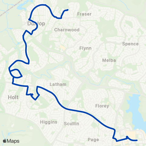 ACTION Fraser to Belconnen via Kippax map