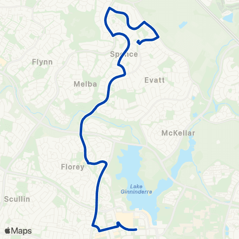 ACTION Spence to Belconnen via Melba map