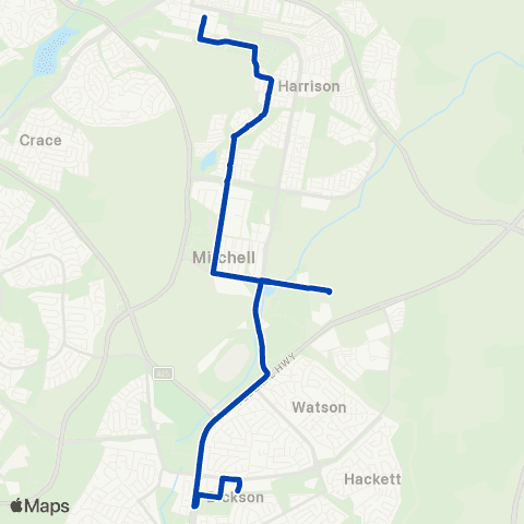 ACTION Dickson to Gungahlin via Mitchell & Franklin map