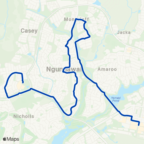 ACTION Gungahlin to Casey via Moncrieff & Ngunnawal map
