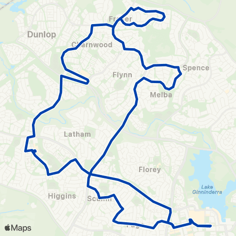 ACTION Fraser East to Belconnen via Latham map