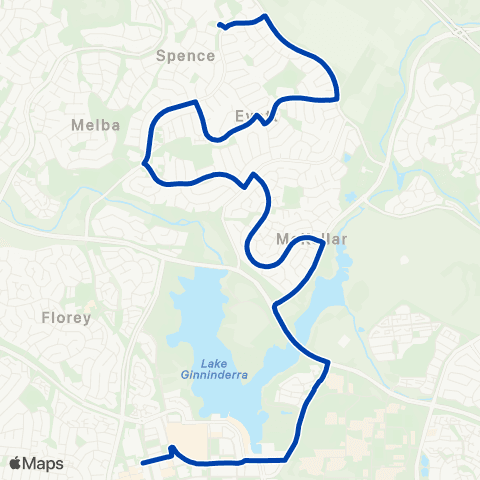ACTION Belconnen to Spence via McKellar & Evatt map