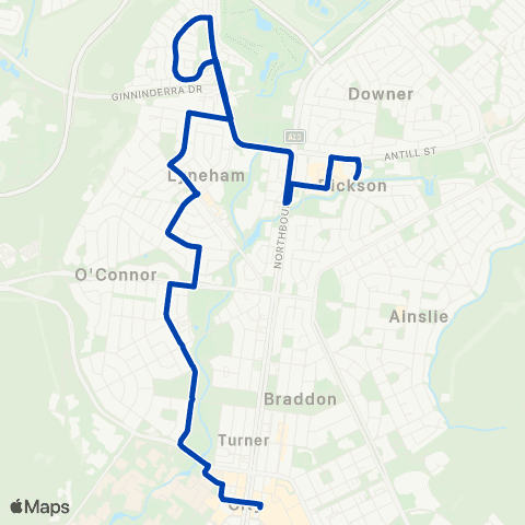 ACTION City to Dickson via O'Connor & Lyneham map