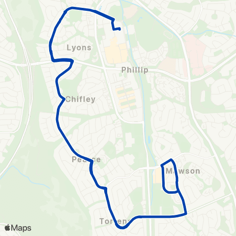 ACTION Woden to Southlands via Lyons & Pearce map