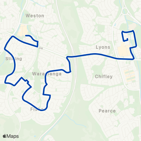 ACTION Cooleman Court to Woden via Stirling & Fisher map