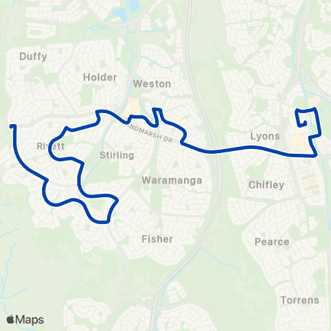 ACTION Woden to Weston Creek via Cooleman Court & Rivett map