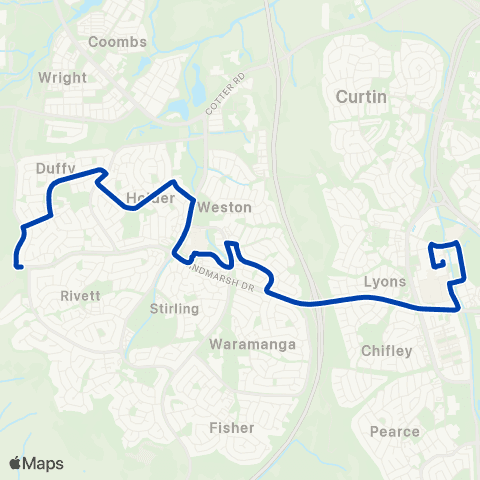 ACTION Woden to Weston Creek via Cooleman Court & Duffy map