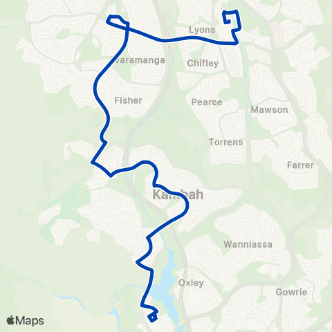 ACTION Tuggeranong to Woden via Kambah E & Cooleman Court map