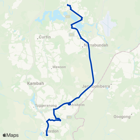 ACTION City ANU to Lanyon via Chisholm & Calwell map
