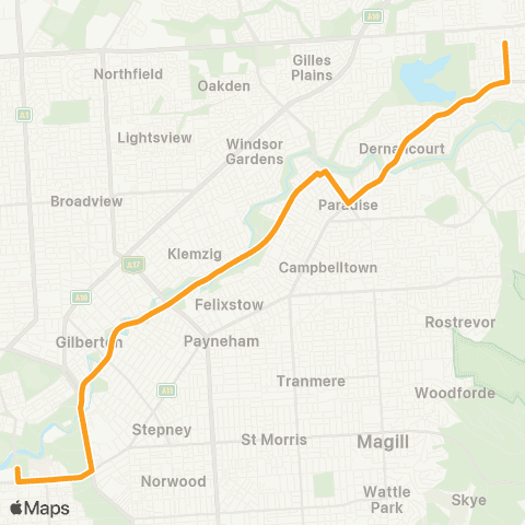 Torrens Transit Hope Valley - Adelaide Oval map